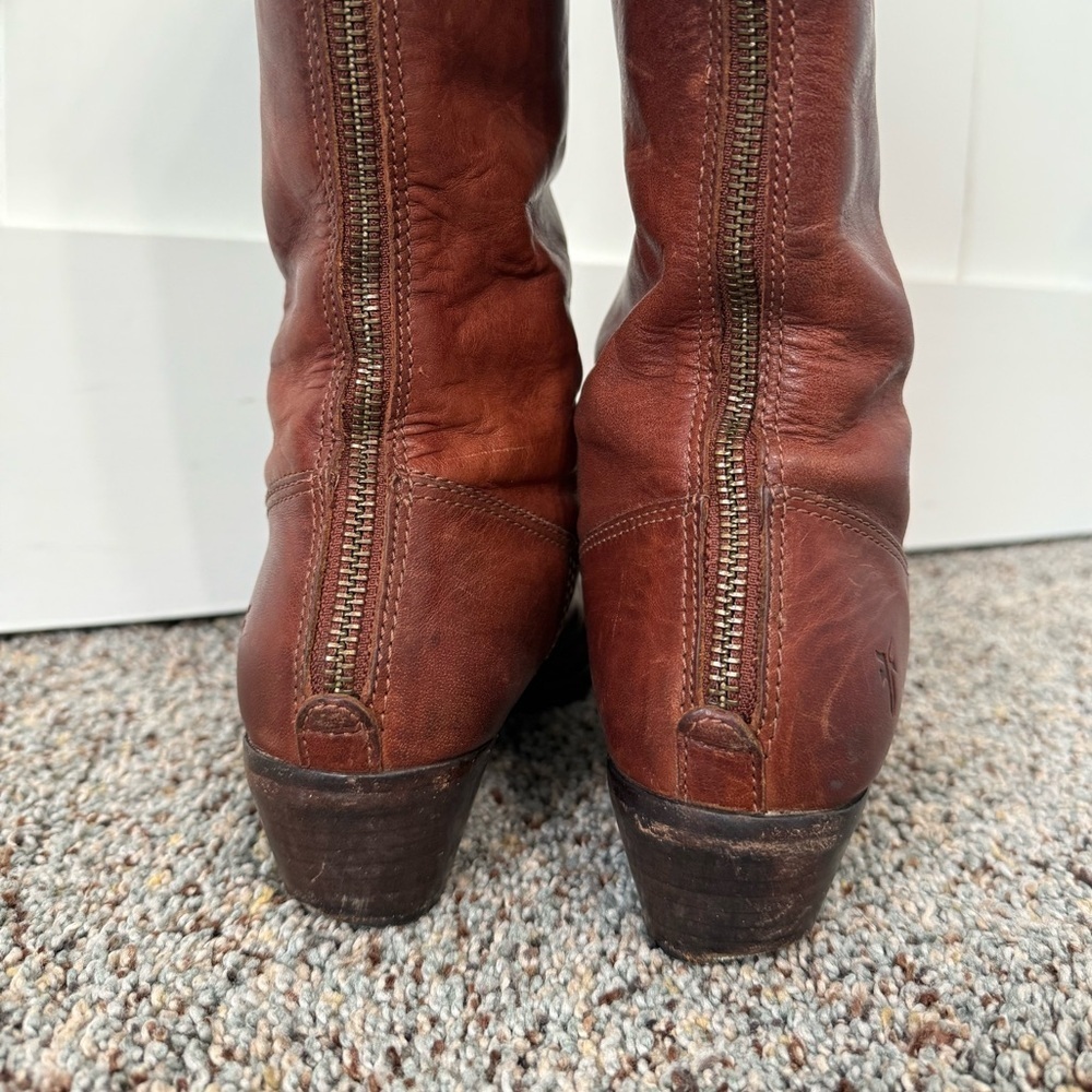 Frye Button Brown Leather Zip Riding 6M 3475894 - Picture 8 of 17
